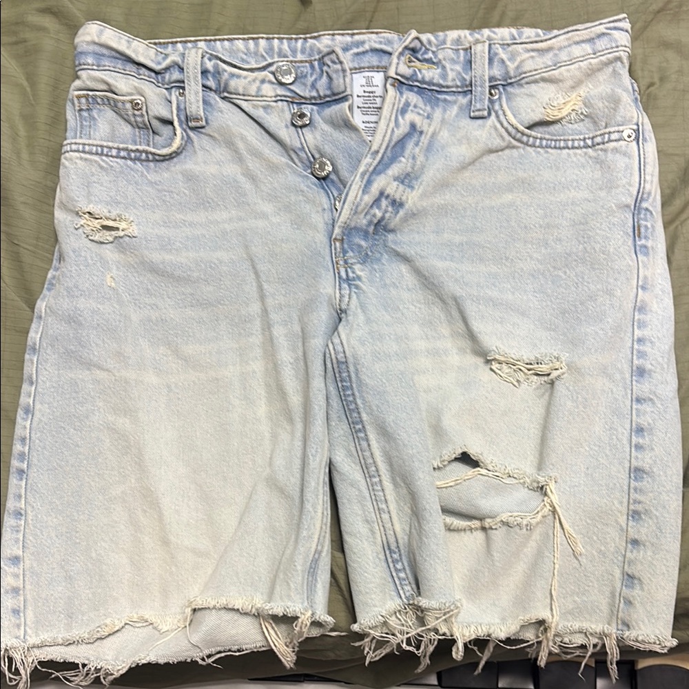 Distressed Light Blue Denim Shorts
